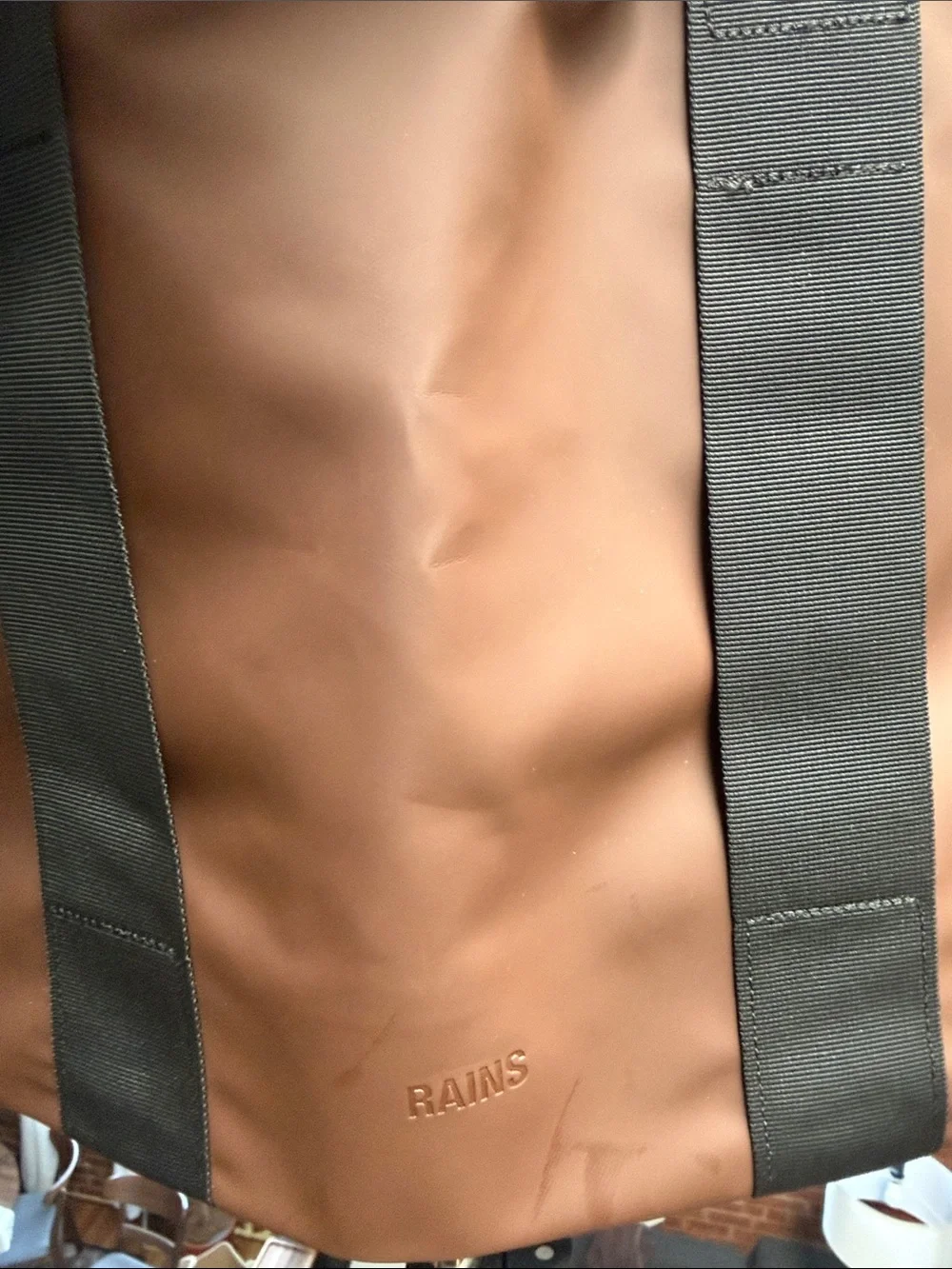 Rains Brown Duffel Tote with Black Straps